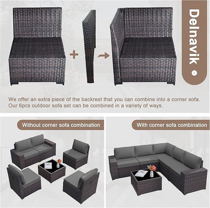 Kurapika 9 Pieces Patio Furniture Set, Rattan Sofa Set, Outdoor Conversation Sets w/Swivel Rocking Chairs Patio Sectional Sofa w/4 Inch Cushion, Grey