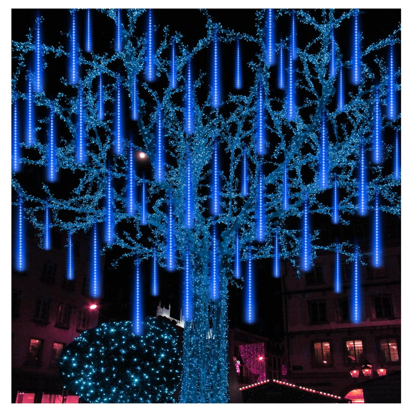 BlueFire Meteor Shower Lights, 540 LED 10-Tube 19.7" Waterproof Falling Rain Christmas Lights, Outdoor Icicle String Lights for Tree, Yard, Patio, Roof, Porch, Holiday Party Decoration (Blue)