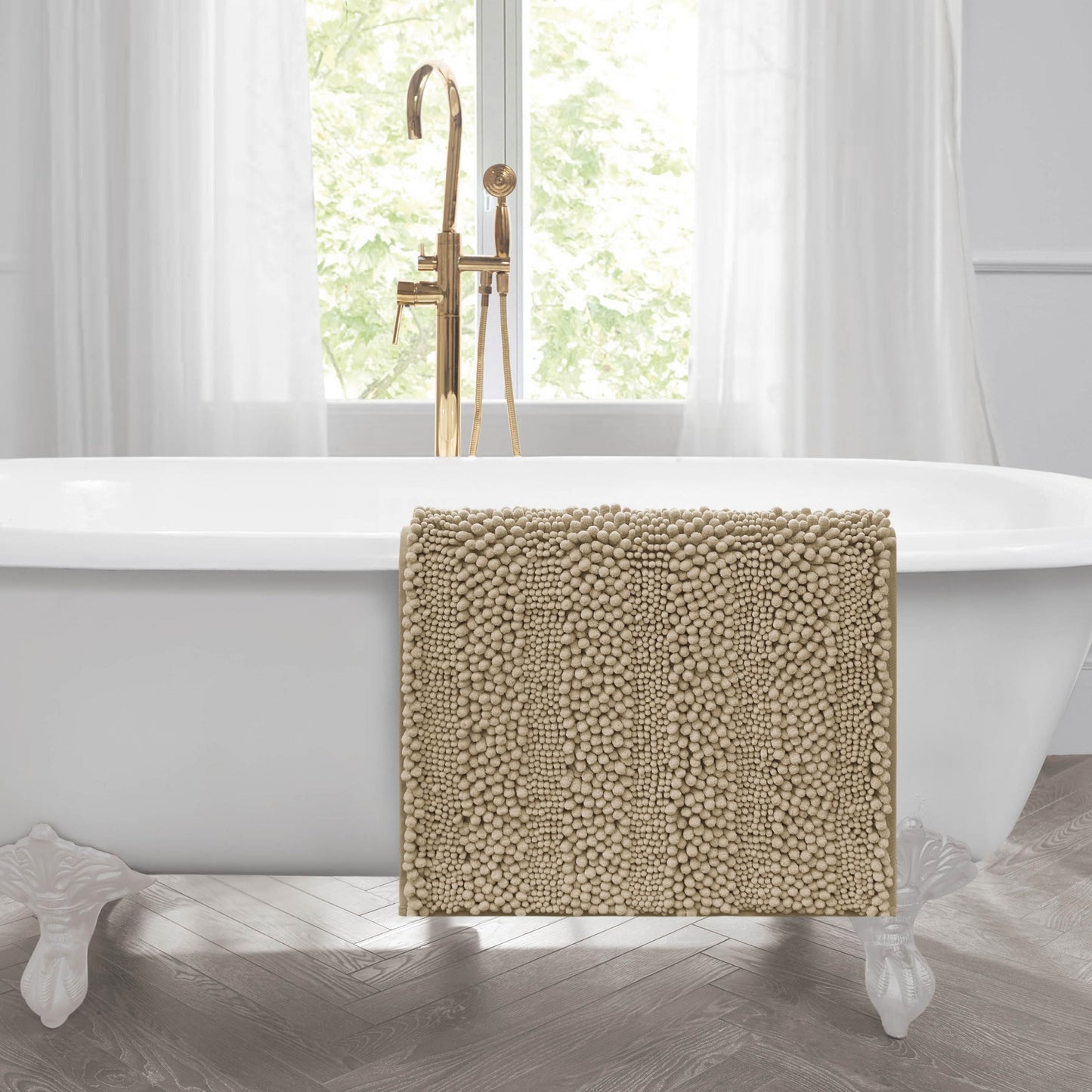 Laura Ashley – Astor Chenille Bath Mat | 100% Polyester | Premium Bathroom Décor | Machine Washable | TPR Backing | Measures 27” x 45” | Linen
