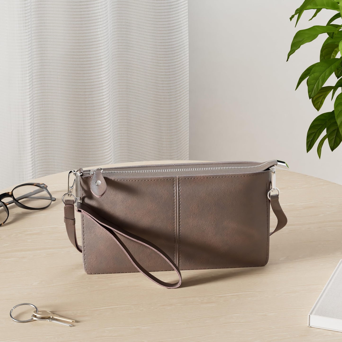 befen Vintage Brown Crazy Horse Leather Wristlet Clutch Wallet Purse Small Crossbody Bag for Women with RFID Card Slots (Mocha)