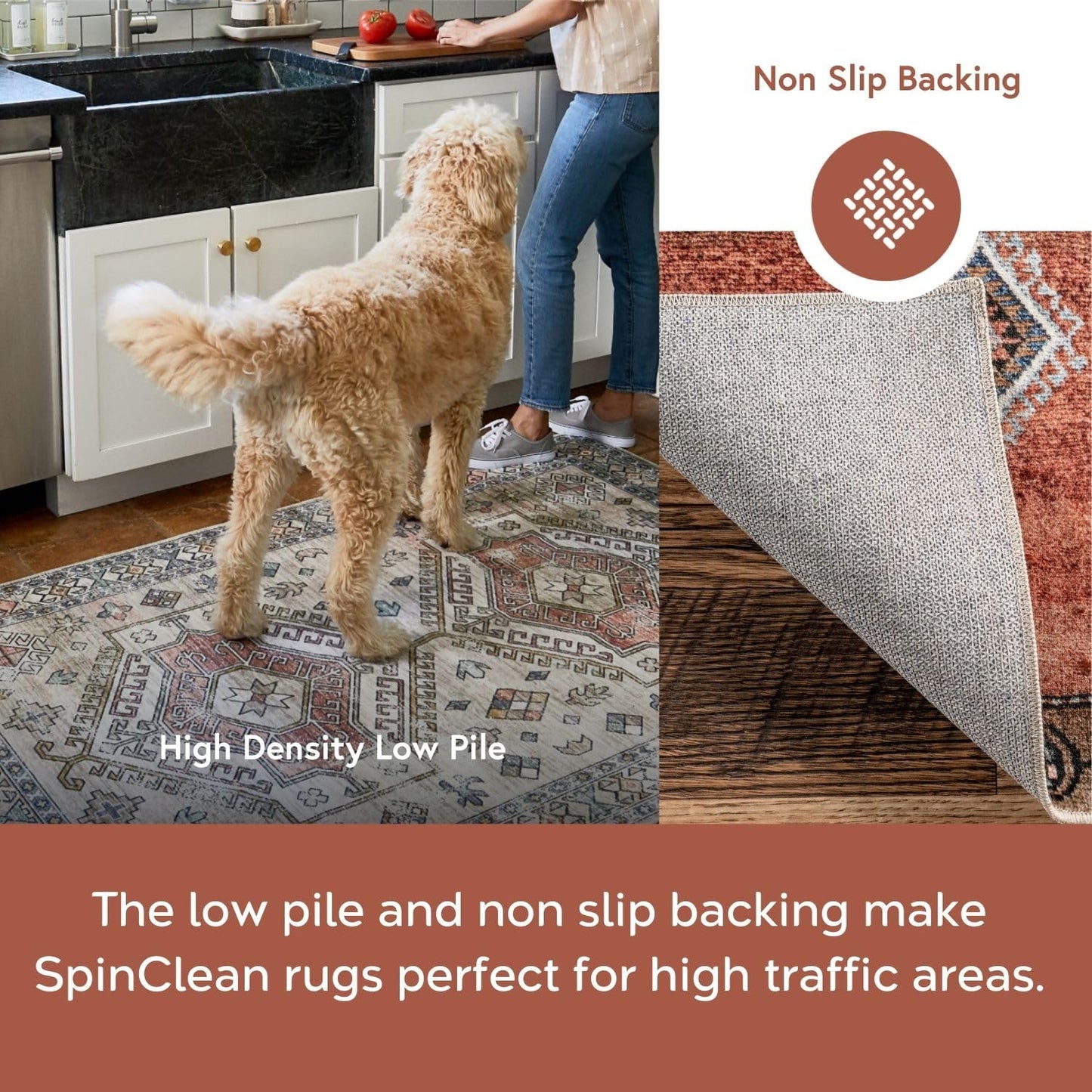 nuLOOM 6' x 9' Machine Washable Stain-Resistant Area Rug with Non Slip Backing, Low Profile for Living Room, Bedroom, and Dining Room, Kira Grey