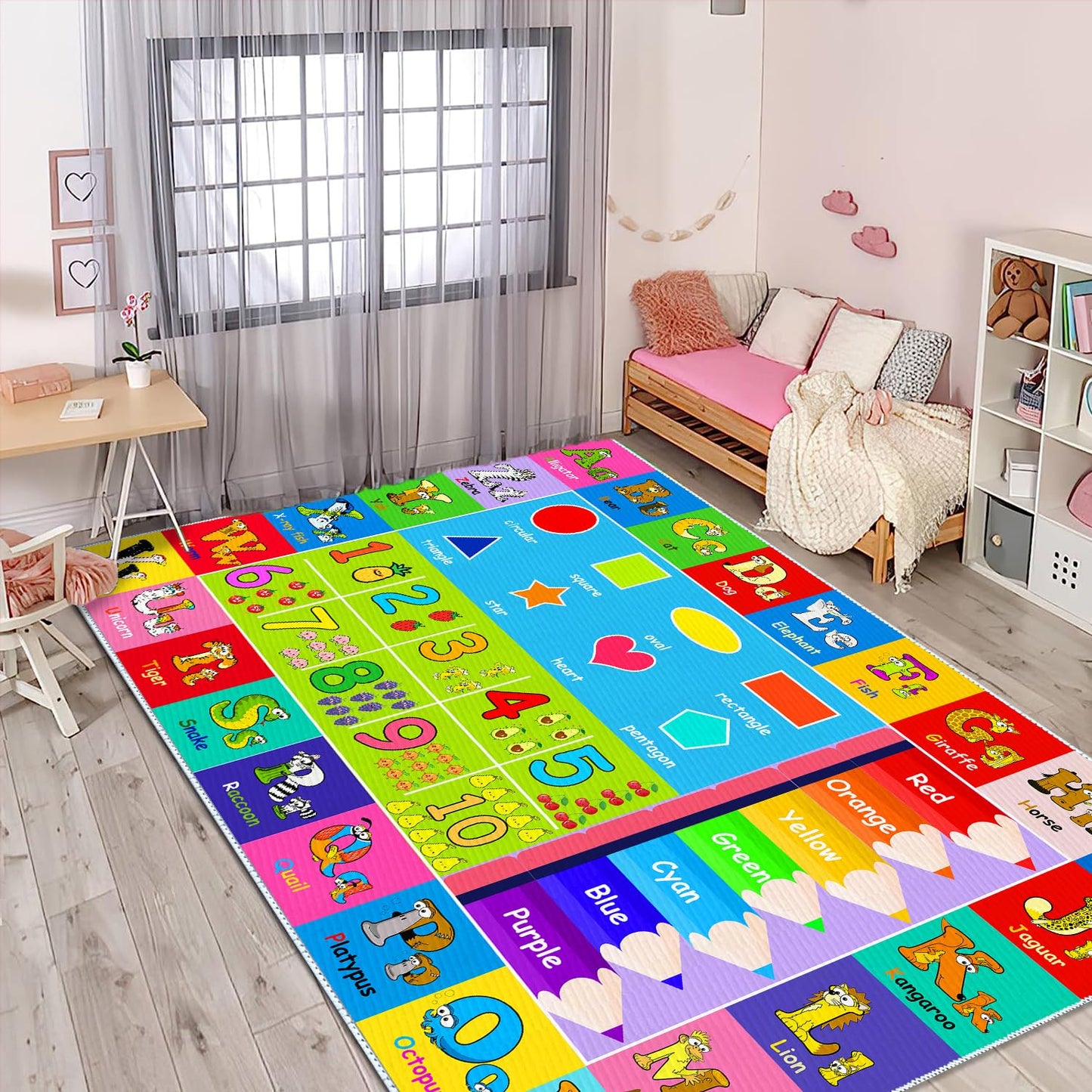 MLLgYq Kids Alphabet Play Game Rug - 6'x9' ABC Numbers and Shapes Educational Learning Toddler Carpet - Kids Room Playroom Classroom Kindergarten Activity Fun Soft Non-Slip Mat