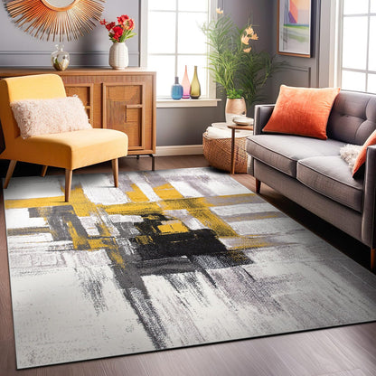 Rugshop Gold Modern Abstract Area Rug — Non-Shedding for Living Room, Bedroom and Dining Room 5' x 7'