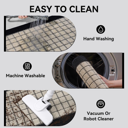 QiCaiJia Kitchen Mats for Floor 17"x30", Non-Slip Washable Kitchen Rugs, Absorbent and Stain Resistant Kitchen Rug, Durable Comfortable Rugs for Kitchen, Hallway, Laundry & Sink, Black