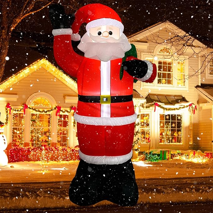 Inflatable Christmas Yard Decorations 8FT Santa Claus with Gift Bag Blow Up Outdoor Decoration with Built-in LED Light for Indoor Outdoor Party Holiday Xmas Garden Lawn Décor
