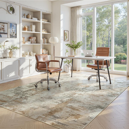 6x9 Area Rugs for Living Room, Washable Rugs for Bedroom, Modern Abstract Rug with Non-Slip Silicone Backing, Low Pile Soft Carpet for Dining Dorms Room Nursery Office Indoor Home Decor (Brown&White)