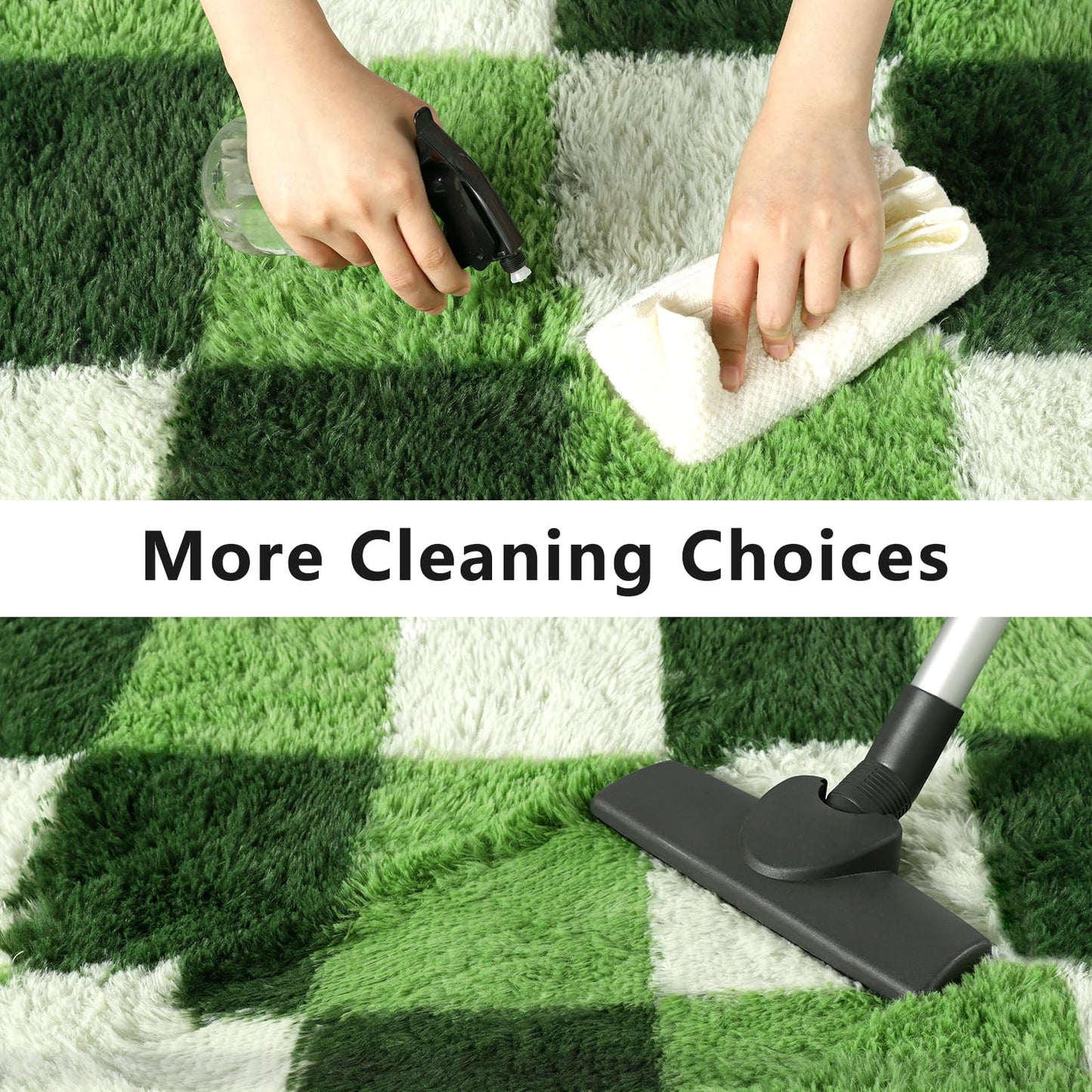 Nuttumico Modern Checkerboard Rug for Living Room Bedroom, 4x6 Ft Green Checkered Fluffy Carpet, Thickened Memory-Foam Area Rug for Kids Nursery Dorm, Home Decor, Anti-Slip and Easy to Clean