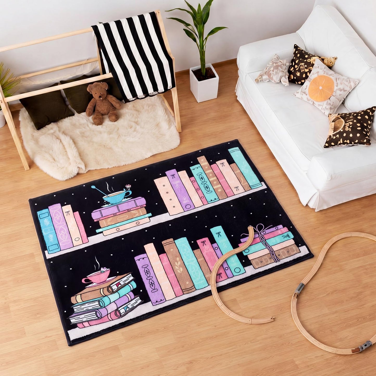 Dunzy Bookshelf Dots Classroom Rug 3.3 x 4 ft Back to School Classroom Decor Soft Washable Bookshelf Rug with Non Slip Backing for Teaching Playroom Reading Corner Library Supply