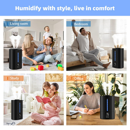 6L Humidifiers for Bedroom Large Room Home, Cool and Warm Humidifier for Plants Mist Top Fill Desk Humidifier Essential Oil Diffuser, Quiet Humidifiers with Adjustable Mist,360°Nozzle-Midnight Black