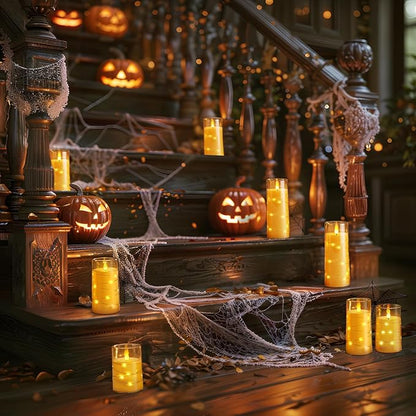 Homemory Flameless Candles with Embedded Star String Fairy Lights, Battery Operated Candles, LED Candle, Fake Candles with Remote Control and Timer, Gold, Set of 2(H 6" 6")