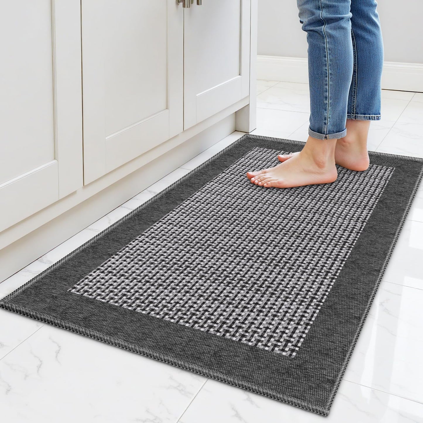 StepRite Kitchen Rugs, Kitchen Mat for Floor, 32"x20" Non-Slip Machine-Washable Commercial Floor Mat, Absorbent Heavy-Duty Rug for Office & Home, Sink Standing Mat, Entryway Carpet, Door Mat, Grey