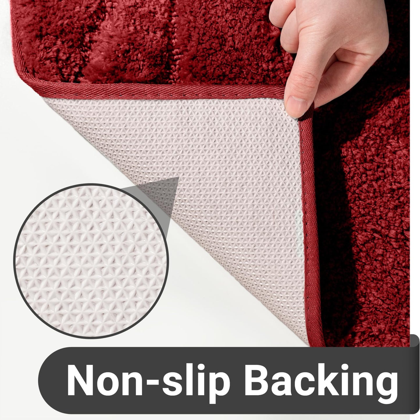 DEXDE Bathroom Rugs Mat, Soft Plush Shaggy Microfiber Bath Rug Non Slip Bath Mats for Bathroom Floor, Machine Washable Absorbent Carpet for Shower Tub, Burgundy Red 20"x32"