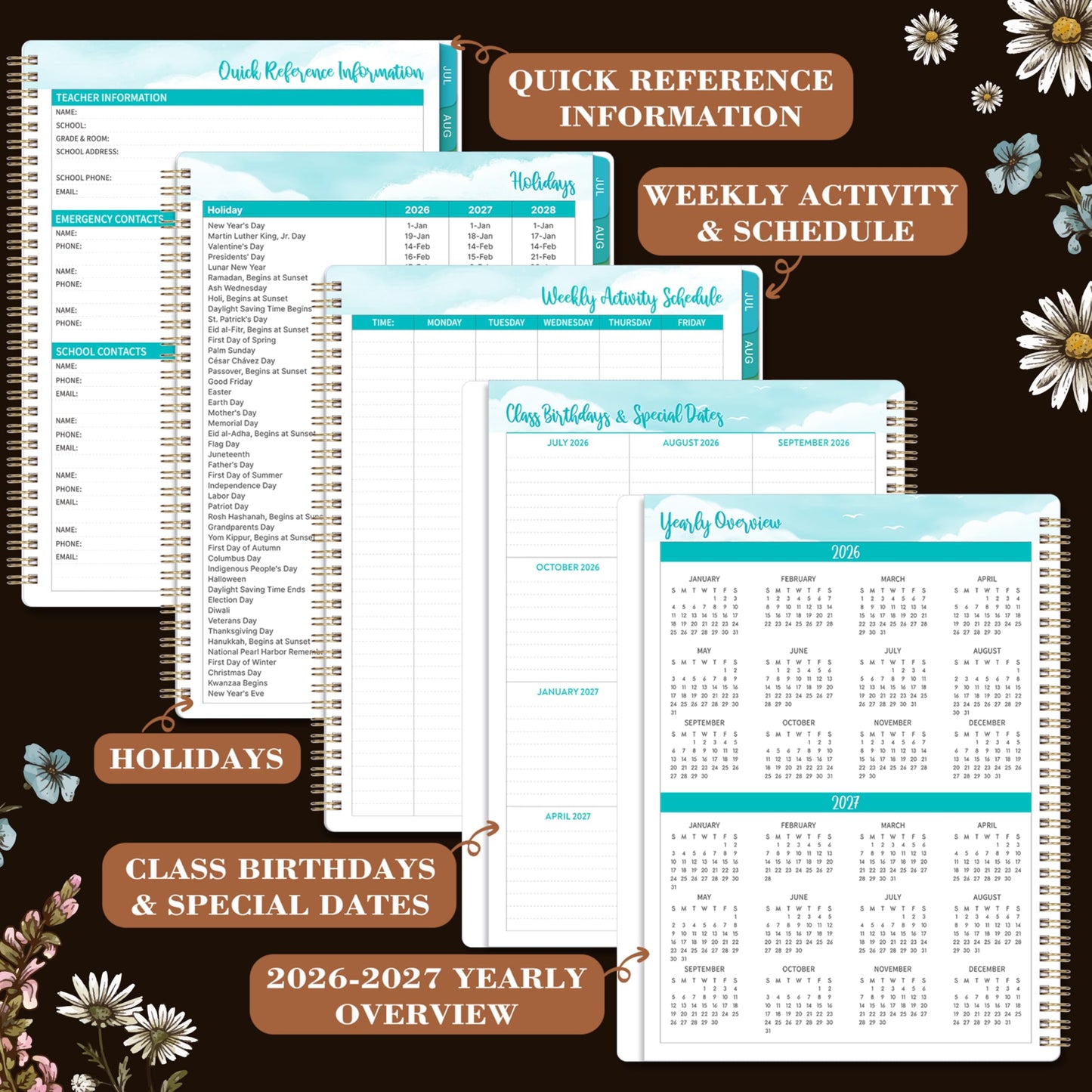 2026-2027 Teacher Planner, Lesson Planner 2026-2027, 8.5" x 11", July 2026 - Jun. 2027, Colorful Monthly Tabs, Inner Pocket