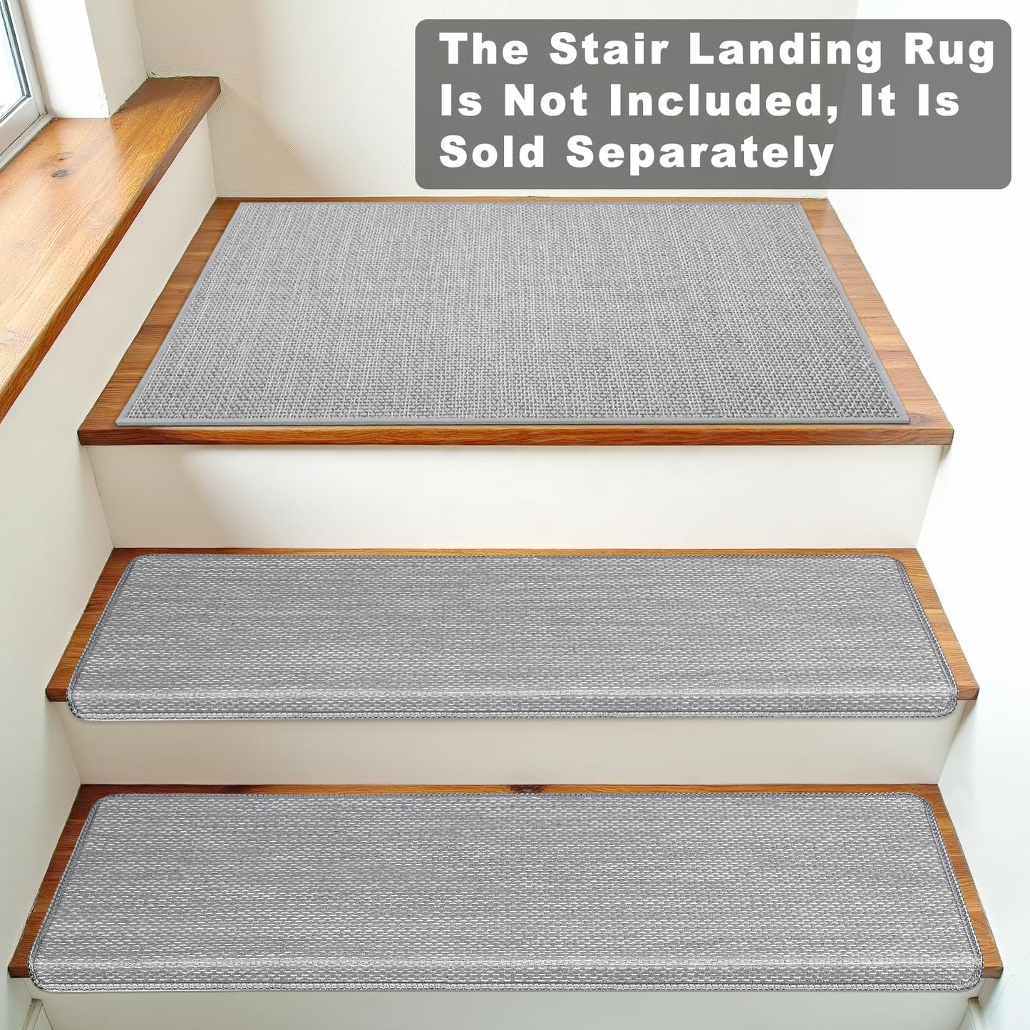 SMILOOL Bullnose Carpet Stair Treads Non Slip for Wooden Steps Indoor, 9.5" x 35" 2 Pieces, Extra Wide Bull Nose Carpet Runners for Wood Stairs, Step Covers, Stair Tread Rugs, Washable, Light Grey