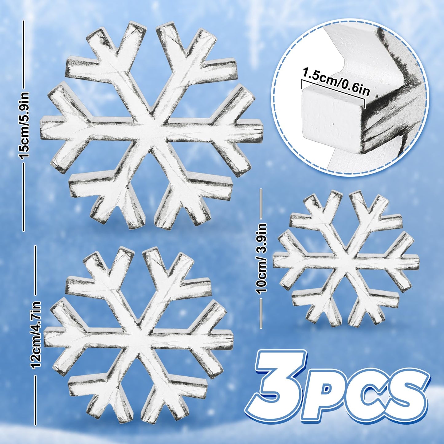 Whaline Winter Snowflake Wooden Table Decor Christmas Retro Snowflake Block Signs Tabletop Centerpiece 3 Sizes Farmhouse Snow Flake Tiered Tray Decor for Holiday Home Party Decor, 3Pcs