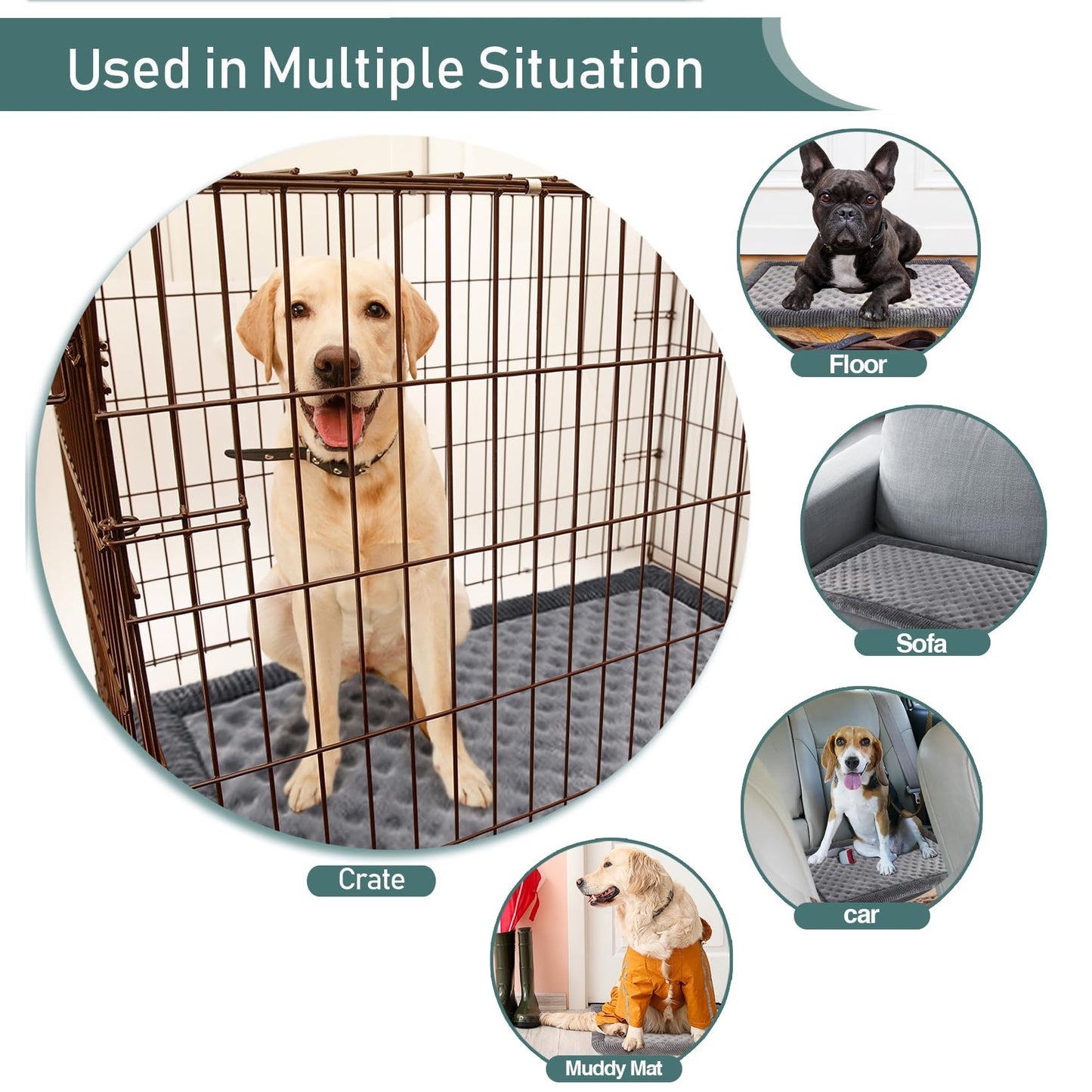 Dog Crate Pad 30x19 inch Gray Memory Foam Dog Bed Mat Small Medium Grey Washable Puppy Sleeping Bed Anti Slip