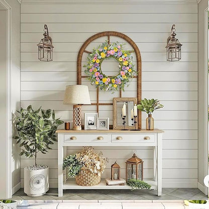 24" Front Door Wreath for Spring Summer Floral Seasonal Wreath with Colorful Flower Vibrant Artificial Daisy &Eucalyptus with Berries for Indoor & Outdoor Wall Home Decor