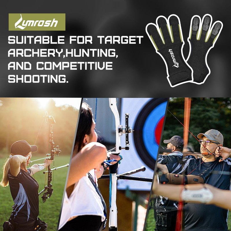 Lumrosh Archery Gloves 3 Finger Cowhide Shooting Hunting Green Men and Women Adult Kids Beginner Recurve Bow Archery Finger Protection Gear(Black, Medium)