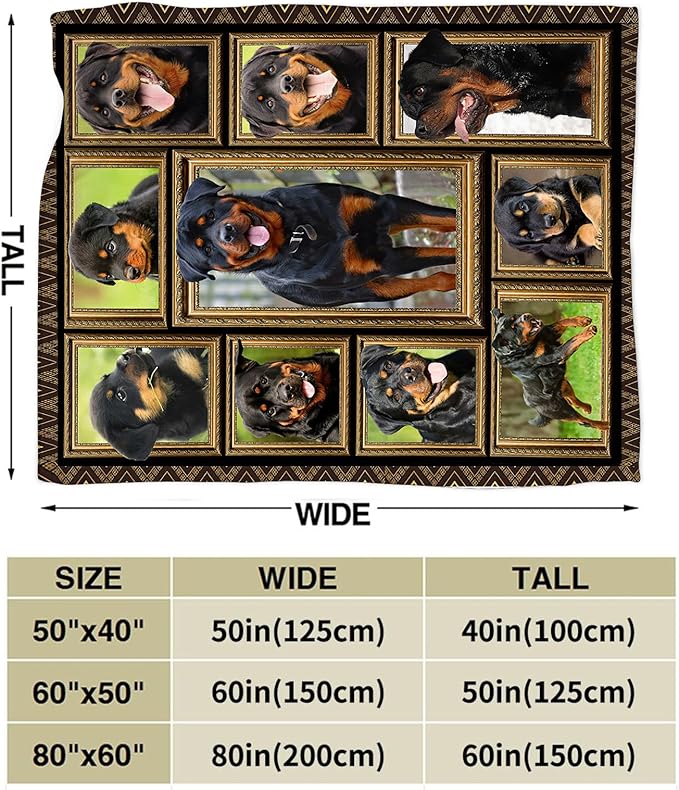 Rottweiler Blanket Decor Gifts for Dog Lover, Flannel Fleece Fuzzy Rottweiler Throw Blankets, Soft Warm Cozy Plush Animal Blanket for Bed Couch Living Room Stuff Decoration for Kids Adult 50"x40"