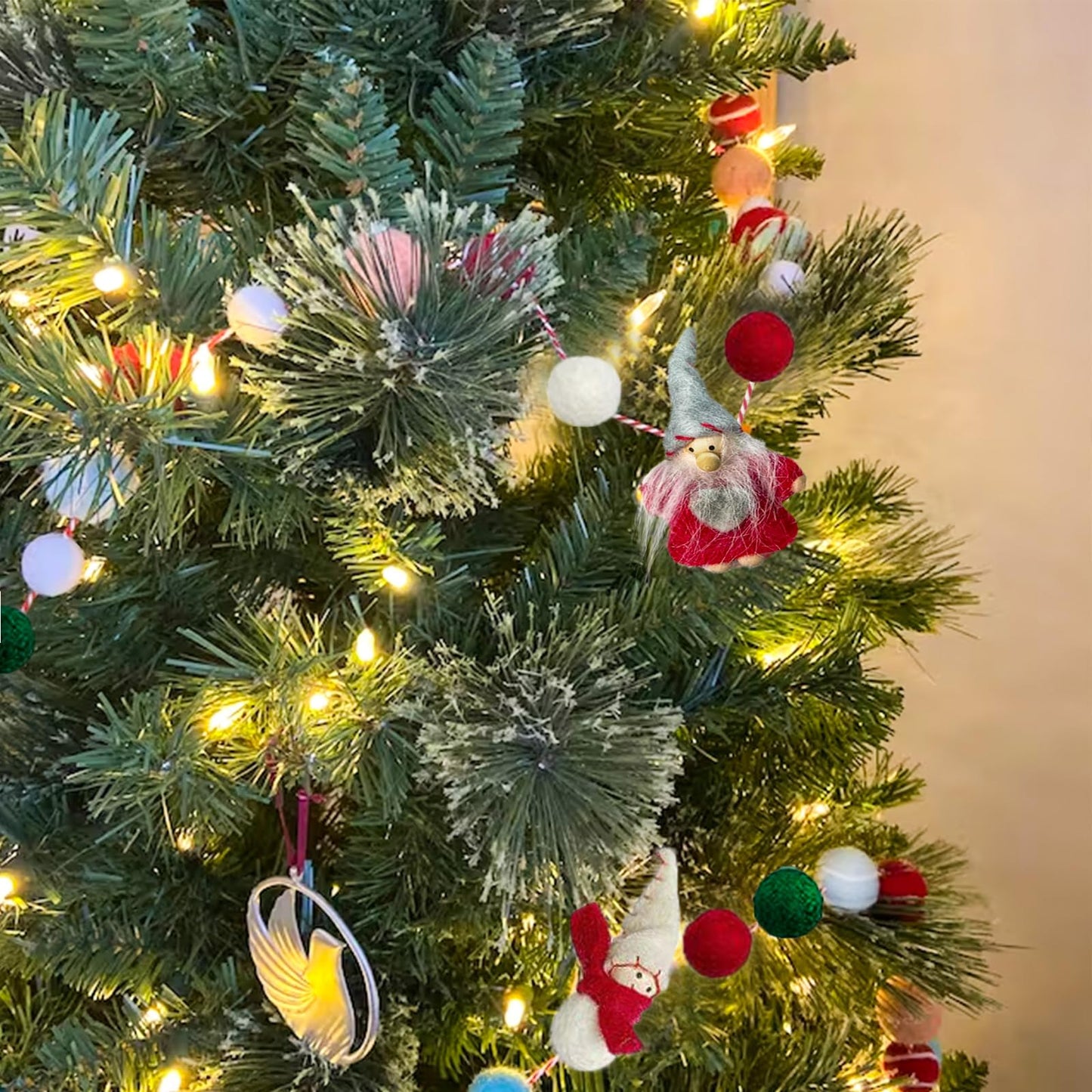 Christmas Felt Ball Garland Wool Felt Snowman Xmas Tree Santa Claus Banner Pom Pom Garland Bunting Holiday Party Decorations Clearance for Home Fireplace Windows Indoor Outdoor Christmas Decor- 6.56Ft