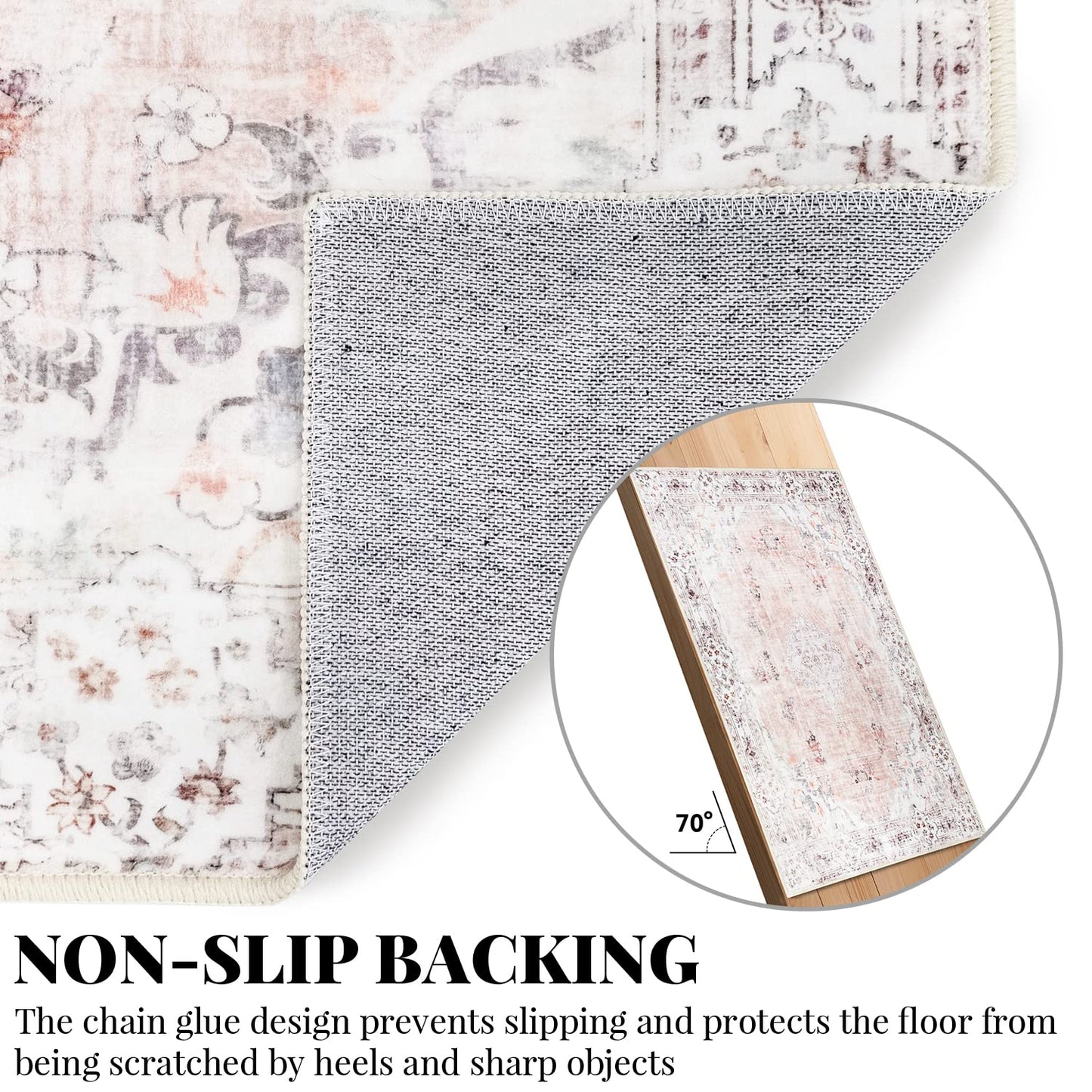 MUJOO Hallway Runner Rug 2'x8' Pink Long Rug Runners Boho Machine Washable Non Slip Carpet for Entryway Kitchen Bathroom Bedside Retro Soft Low-Pile Blossom