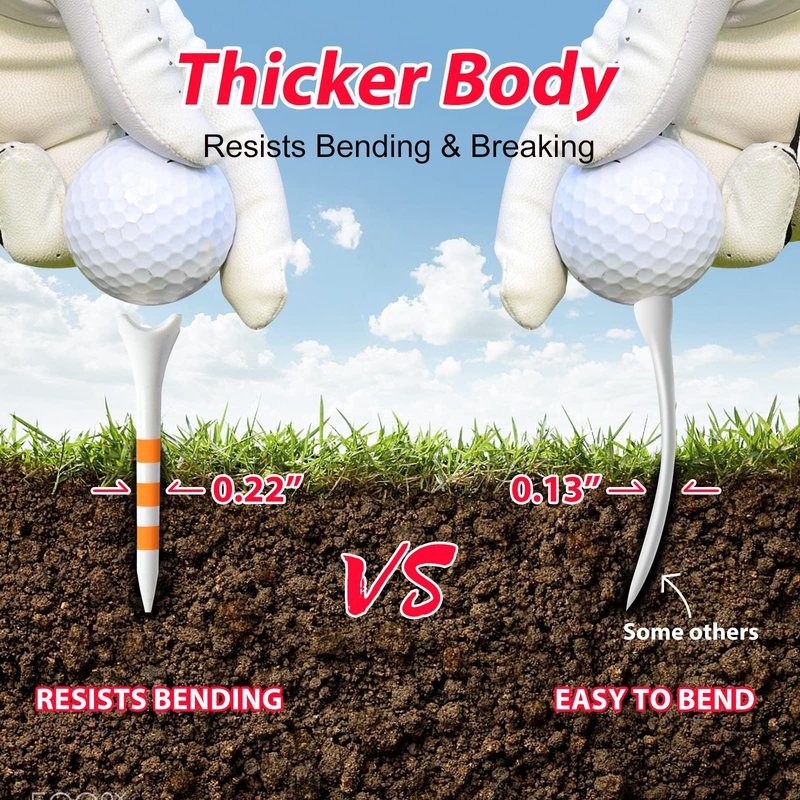 Full Choice 100 Pack Plastic Golf Tees 2-3/4" - Low Resistance Design to Reduce Friction & Boost Distance, White with Orange Stripes