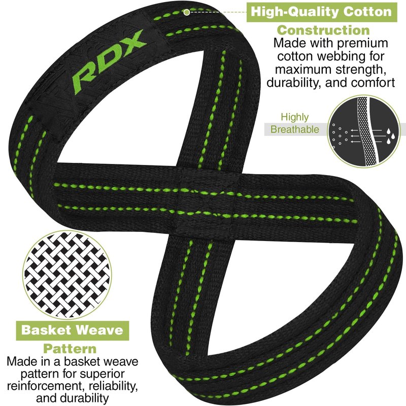 RDX Weight Lifting Straps Figure 8, Anti Slip Strap with Cuffs Wrist Support for Gym Workout Deadlift Powerlifting Bodybuilding Weightlifting, Fitness Strength Training, Hand Bar Grip for Men