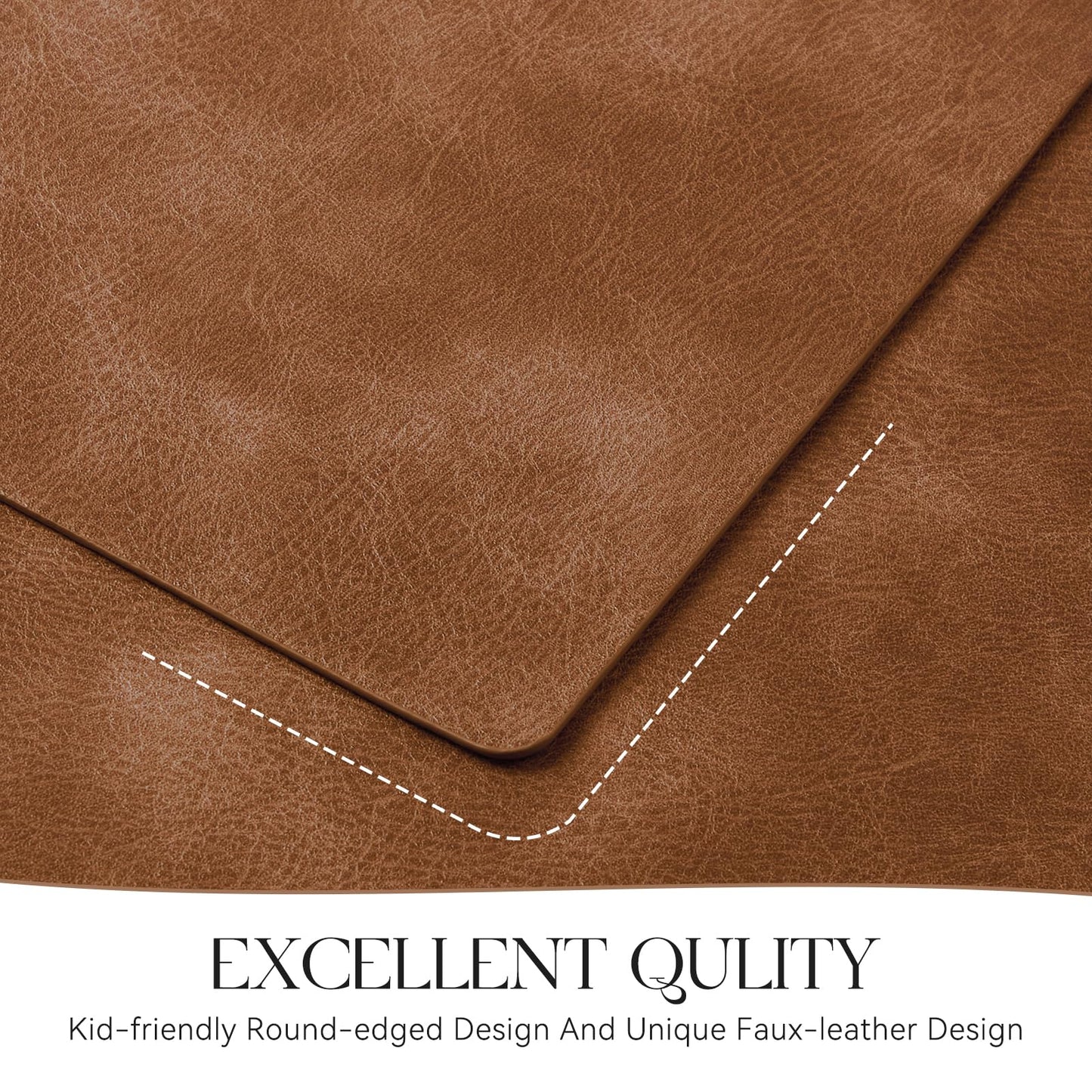 MOSAYT Vinyl Placemats Set of 4-12 X 17 Inch - Faux Leather 100% Waterproof Oil-Proof Wipeable PU Place Mats, Heat Resistant Reversible Table Mats for Kitchen, Dining, Outdoor, Reddish Brown