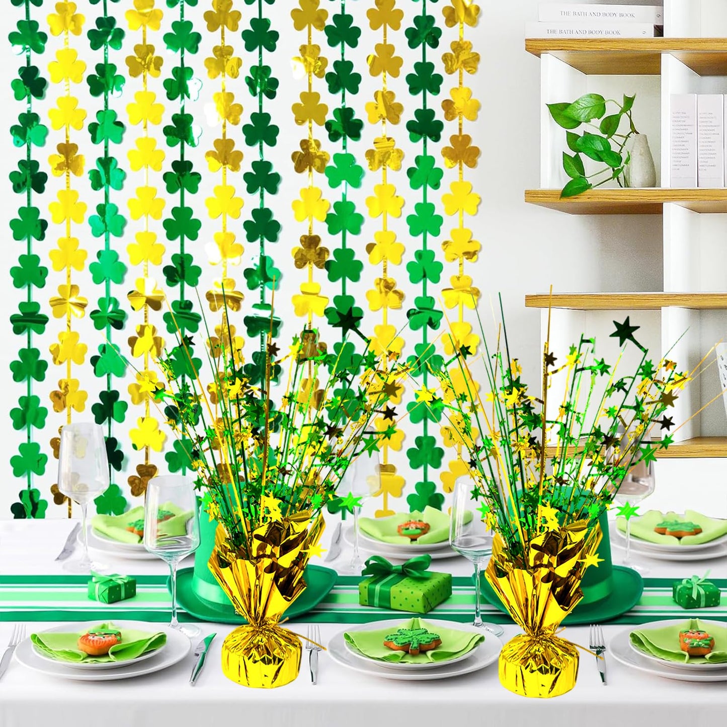 FUBININA 6 Pc St. Patrick's Day Party Decoration Metallic Foil Spray Centerpieces Star Burst Tabletop Decor for Irish St Patty's Day Jungle Animal Birthday Holiday Graduation Hawaiian Party Green Gold