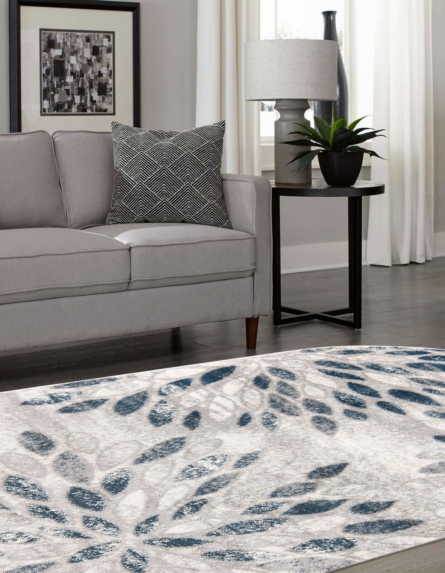 Unique Loom Sumter Collection Area Rug - Rhett (5' x 8' Oval, Gray/ Navy Blue)