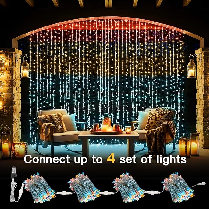 suddus Curtain Lights, 300 Led 9.8 * 9.8ft Sunset Curtain Fairy Lights, Hanging Lights for Bedroom, Backdrop, Room Decor, Wall, Window, Party, Tapestry, Multicolor