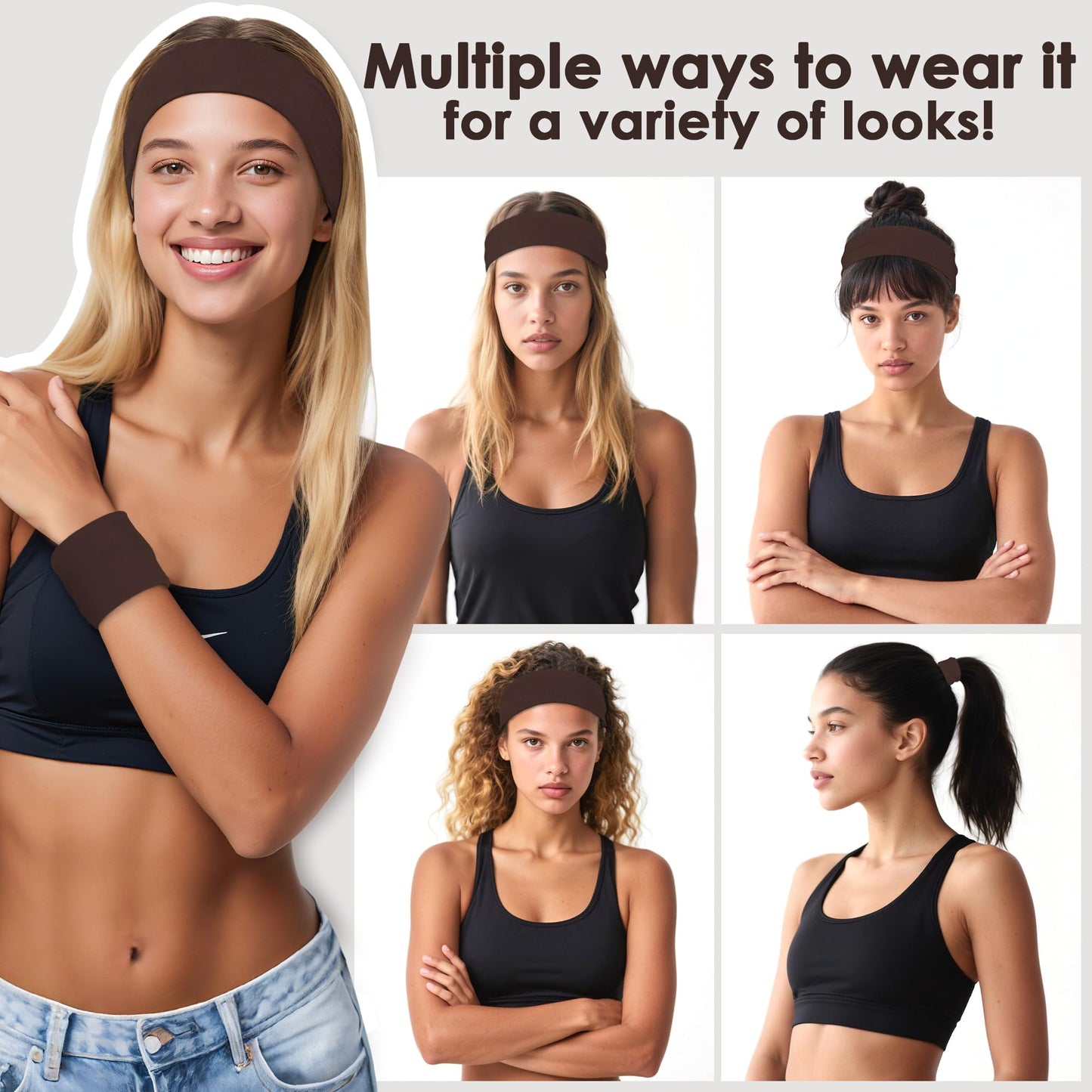 Ztomine Headbands for Women, 8pcs Stretchy Non Slip Soft Cotton Cloth Hair Bands for Sports, Workout, Yoga and Running