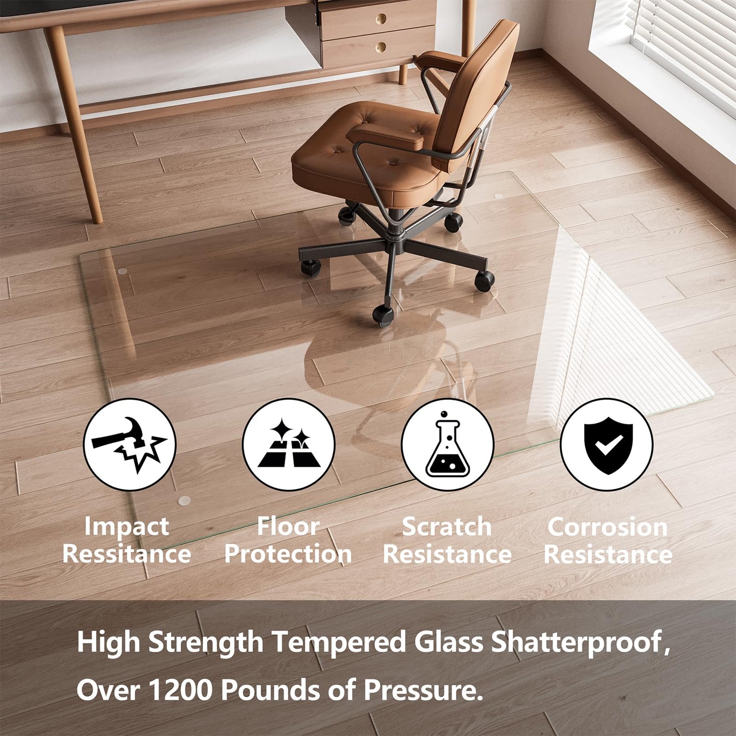 Koonmi Chair Mat for Carpet, Tempered Glass 30"x48" Office Chair Mat, Glass Chair Mats with Rounded and Polished Edges, Ideal for Hardwood Floor, Carpet, Office, Desk, Rolling Chair