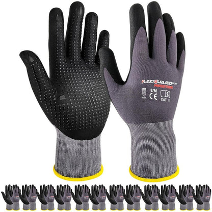 Gasoline Safety Work Gloves Extra Micro-Foam Nitrile Coated-12 Pairs,Endurance Seamless Knit Nylon Spandex,Dots on Palm, Dot Grip Gloves，Work Gloves Men and Women (12, M)