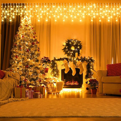 66 Ft 640 LED Christmas Icicle Lights Extra Long 8 Modes Waterproof Icicle String Light with 120 Drops, Fairy Hanging Lights Decor with Remote for Xmas Wedding Indoor Outdoor Warm White