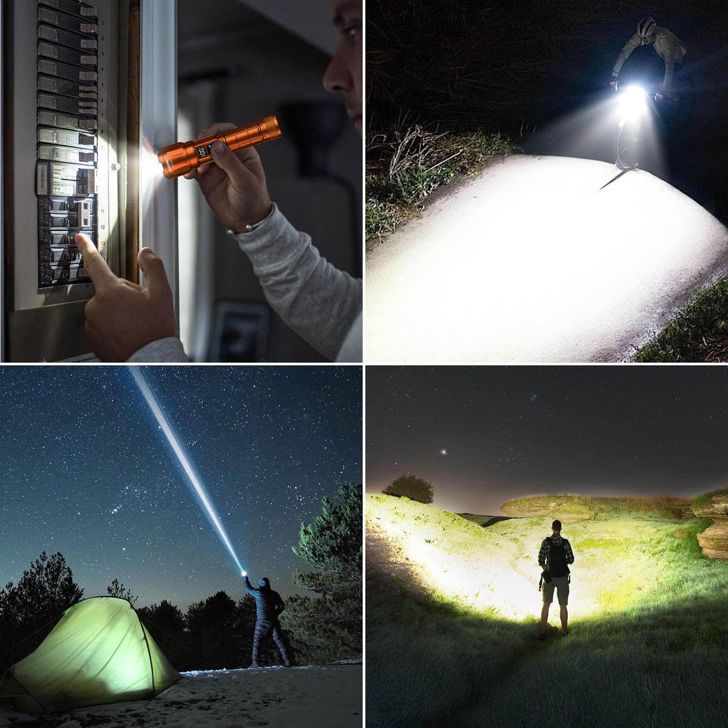 Wdtpro LED Rechargeable Flashlight 2 Pack, 3 Modes Super Bright High Lumens Flashlights, Zoomable Tactical Flash Light with LCD Display, IP65 Waterproof Flashlights for Home Emergency Camping - Orange
