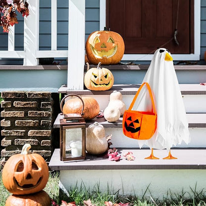 VERTUPET Halloween Ghost Costume for Garden Goose, 23" Outdoor Goose Outfit with Pumpkin Felt Bag, Holiday Yard Decor Accessories