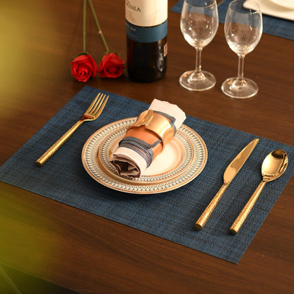 SLKQG Navy Blue Placemats Set of 4 - Easy Clean Washable Vinyl Placemats - Wipeable Heat Resistant Table Mats for Dining Table - 17x12 Inch (Navy Blue, 4)