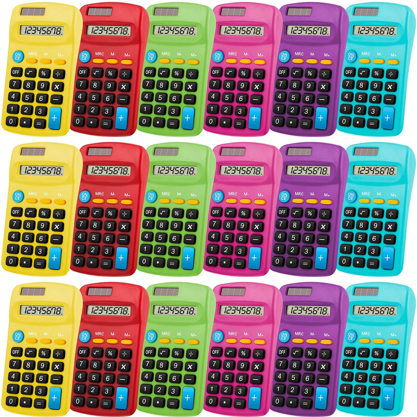 Weewooday 24 Pieces Small Basic Calculator 8 Digit Solar Battery Dual Power Mini Pocket Calculator for Kids Students Classroom Desktop Home Office, 6 Colors