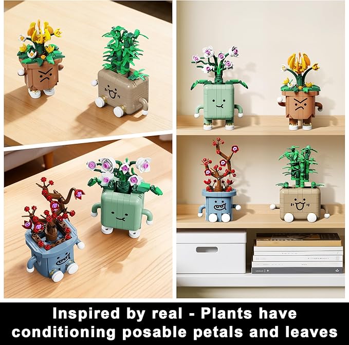 4 Pack Botanicals Flowers Plants Building Set Botanical Collection Blocks Toy for Adults and Kids DIY Home Desk or Shelf Decor Gift for Valentine’s Day
