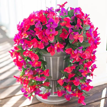 HyeFlora Bougainvillea Artificial Hanging Flowers Plants for Outdoors Decoration, 2pcs Fake Flowers Silk Bougainvillea Vines Realistic UV Resistant Faux Flowers for Outdoor Planters Porch Patio, Mix