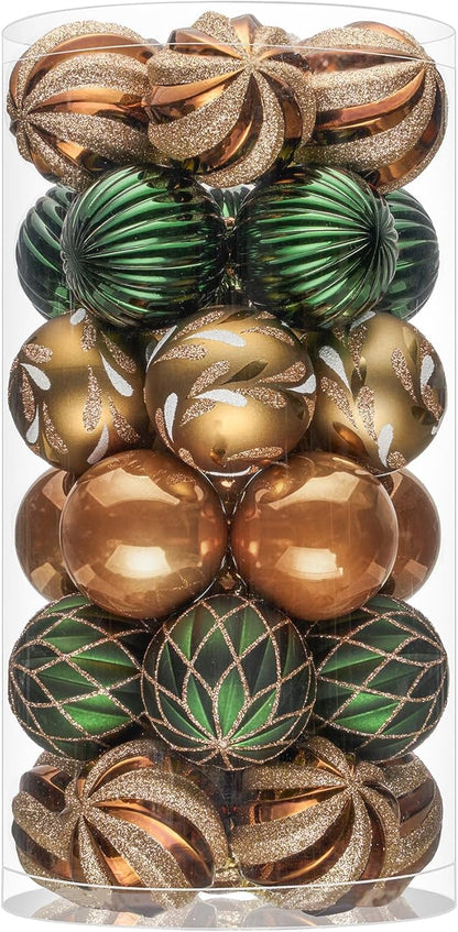JORNOY Christmas Balls Ornaments, 30ct Shatterproof Xmas Tree Decorations, Hanging Bulbs Baubles Set with String for Holiday Home Party Decor, 2.36 inch/60mm, Earth Tone