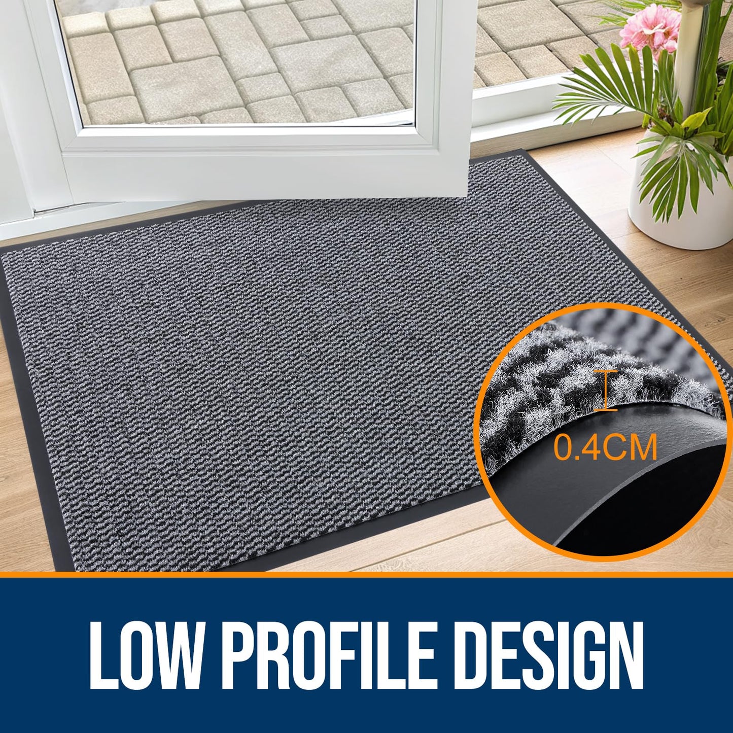 Smiry Front Door Mat Outside Entrance, Low Profile Sturdy Rubber Doormat, Heavy Duty Dirt Trapper, Non-Slip PVC Backing, Easy Clean Floor Mat for Indoor Outdoor Entry, 35x23 Inch, Black