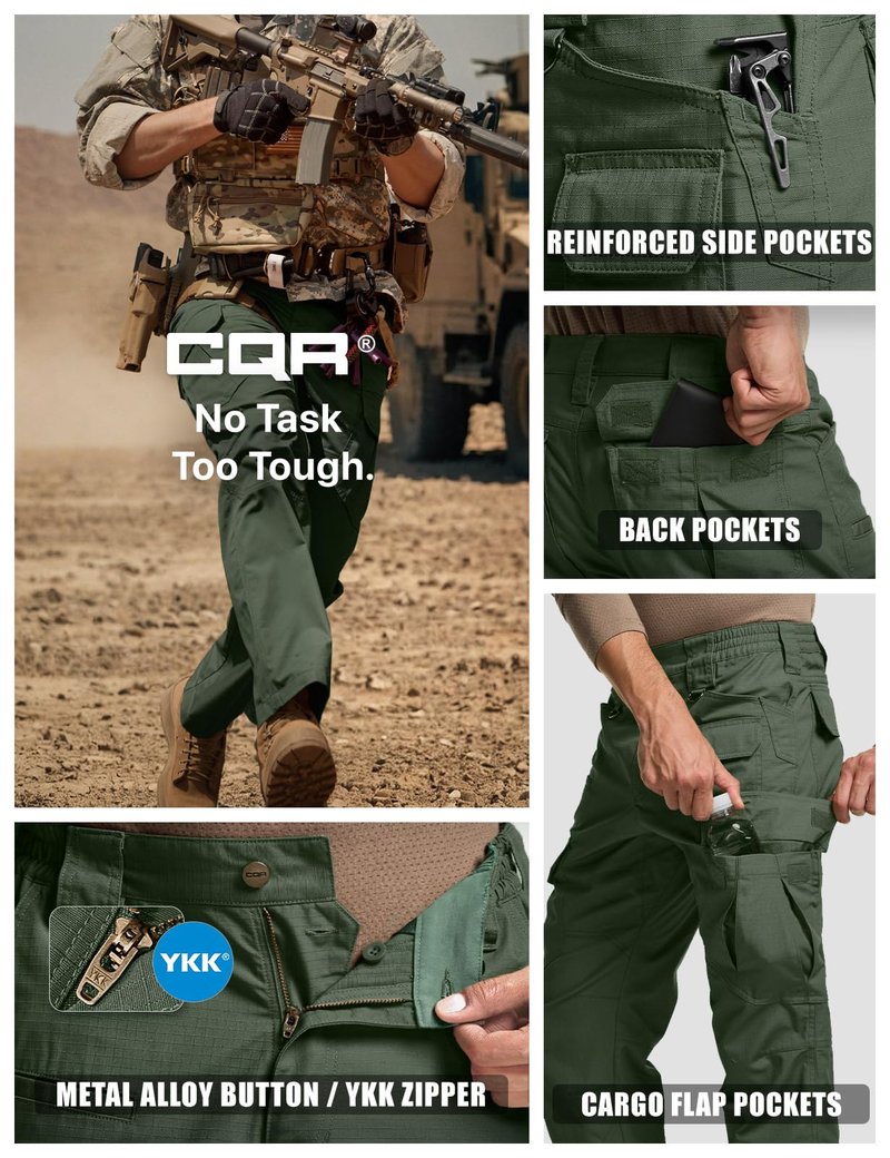CQR Men's Tactical Pants, Water Resistant Ripstop Cargo Pants, Lightweight EDC Work Hiking Pants, Outdoor Apparel, Raider Mag Green Kelp, 34W x 30L