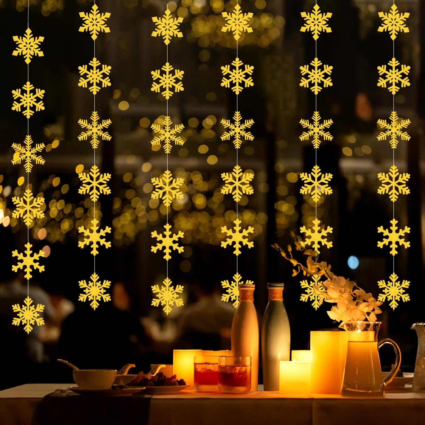 Gold Snowflake-Snow Christmas Party-Decorations Garland - 6pcs Winter Girl Boy Birthday New Year Hanging Decoration Streamers Banner, Wonderland Party Supplies Decor Panduola