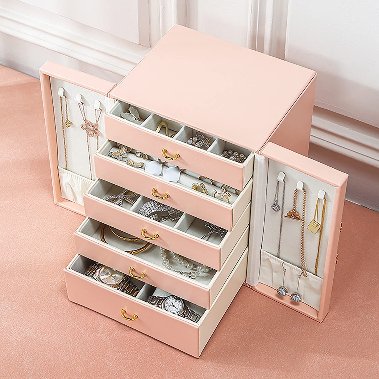 AOSIFIEL Cute Jewelry Box for Women teen Girls Jewelry Organizer Large Jewelry Organizers and Storage Faux Leather Jewelry Storage Jewlery Box Jewellery Box Joyeros Organizador De Mujer