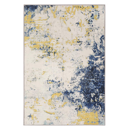 Abstract Modern Area Rug, 2x3 Washable Foldable Soft Rugs with Non-Slip Backing, Non-Shedding Floor Mat, Stain Resistant Carpet for Living Room Bedroom Dining Room Office, Yellow Blue