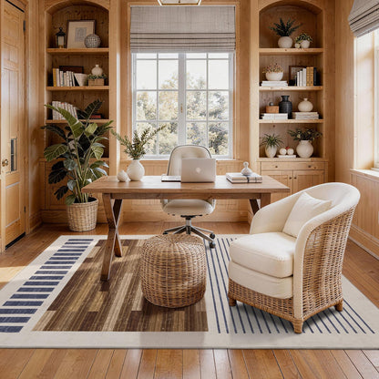 YIHOUSE Washable Area Rug 5x7 Modern Striped Lines Black and Brown - Living Room Rugs Low Pile Non-Slip - Black and White Rug for Bedroom Farmhouse Hardwood Decor