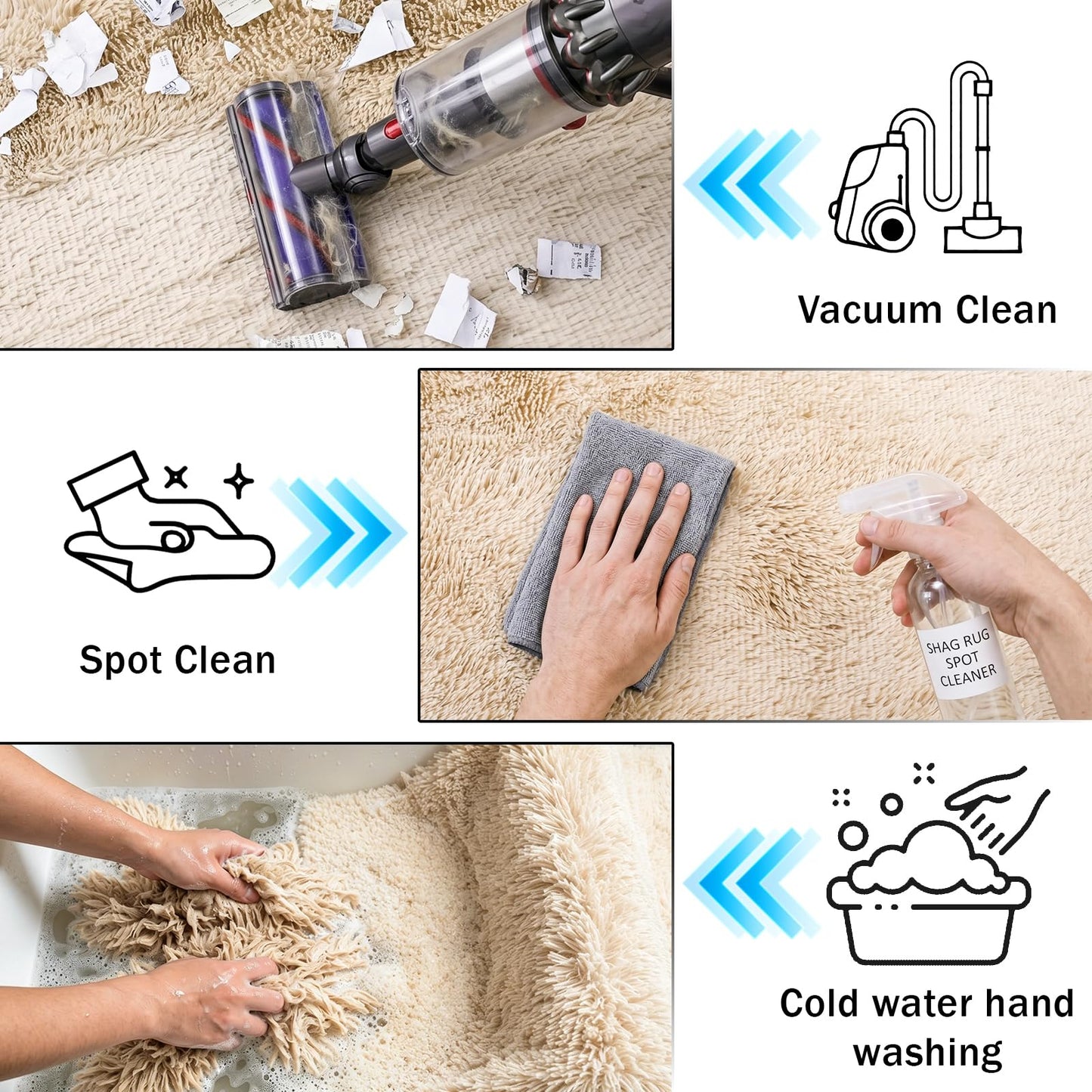Runner Rugs for Bedroom Living Room, 2x6 Ultra Soft Plush Fluffy Bedside Rug, Long Shaggy Furry Bedroom Throw Rugs Floor Rug with High-Density Non-Slip Bottom for Dorm, Hallway, Ivory White, 2Pcs