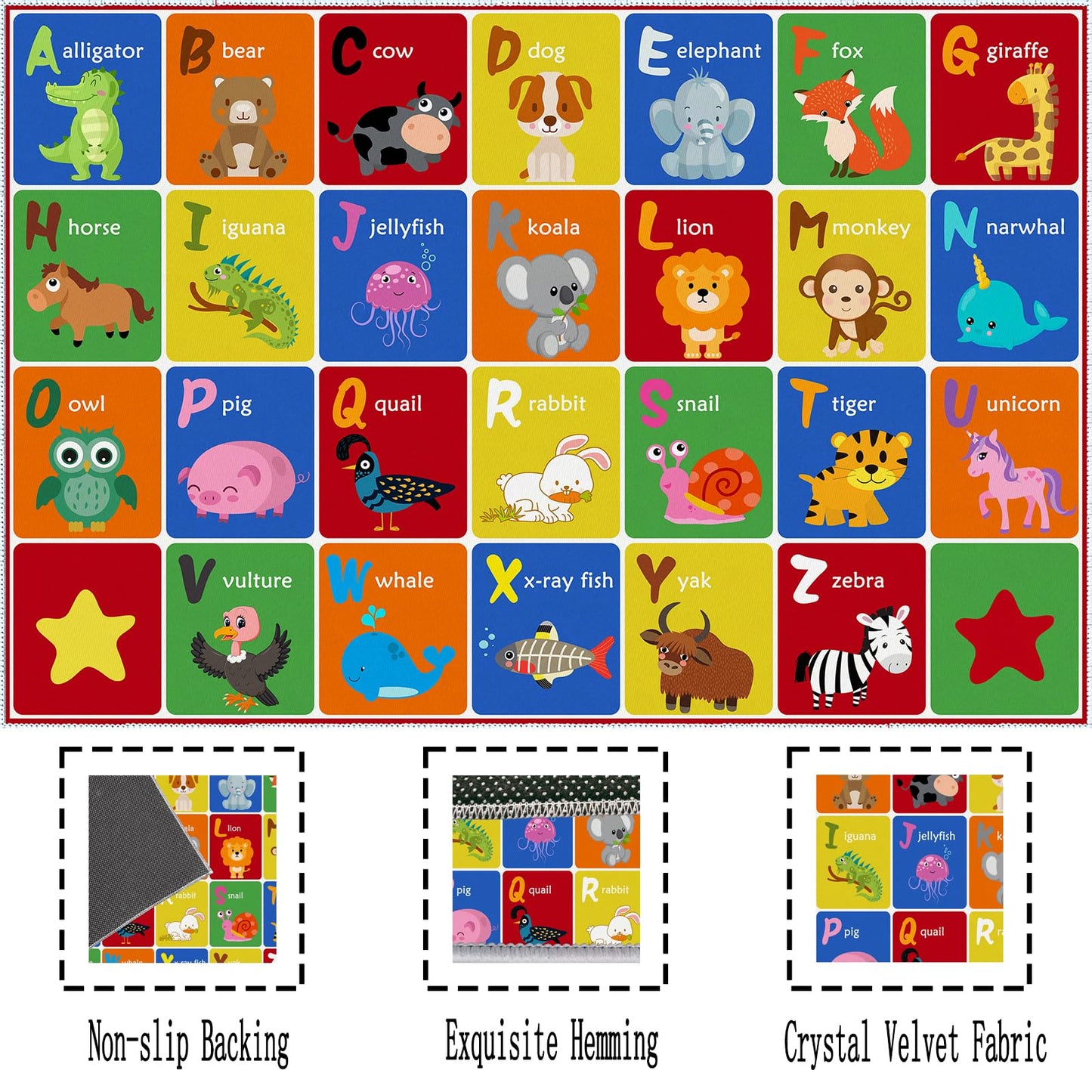 SXYLPP ABC Alphabet Animal Rug, Educational Letter Learning Game Playmat for Kids, Crawl Floor Mat in The Bedroom, Playroom, or Classroom(47x71in)